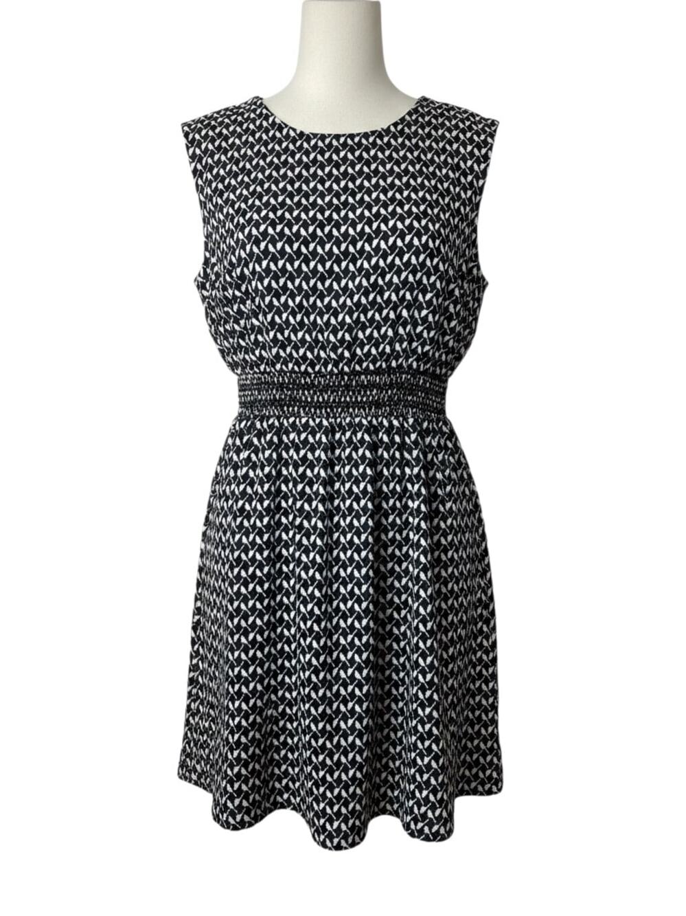 Jacob black and white bird print dress with smocked waist size XS